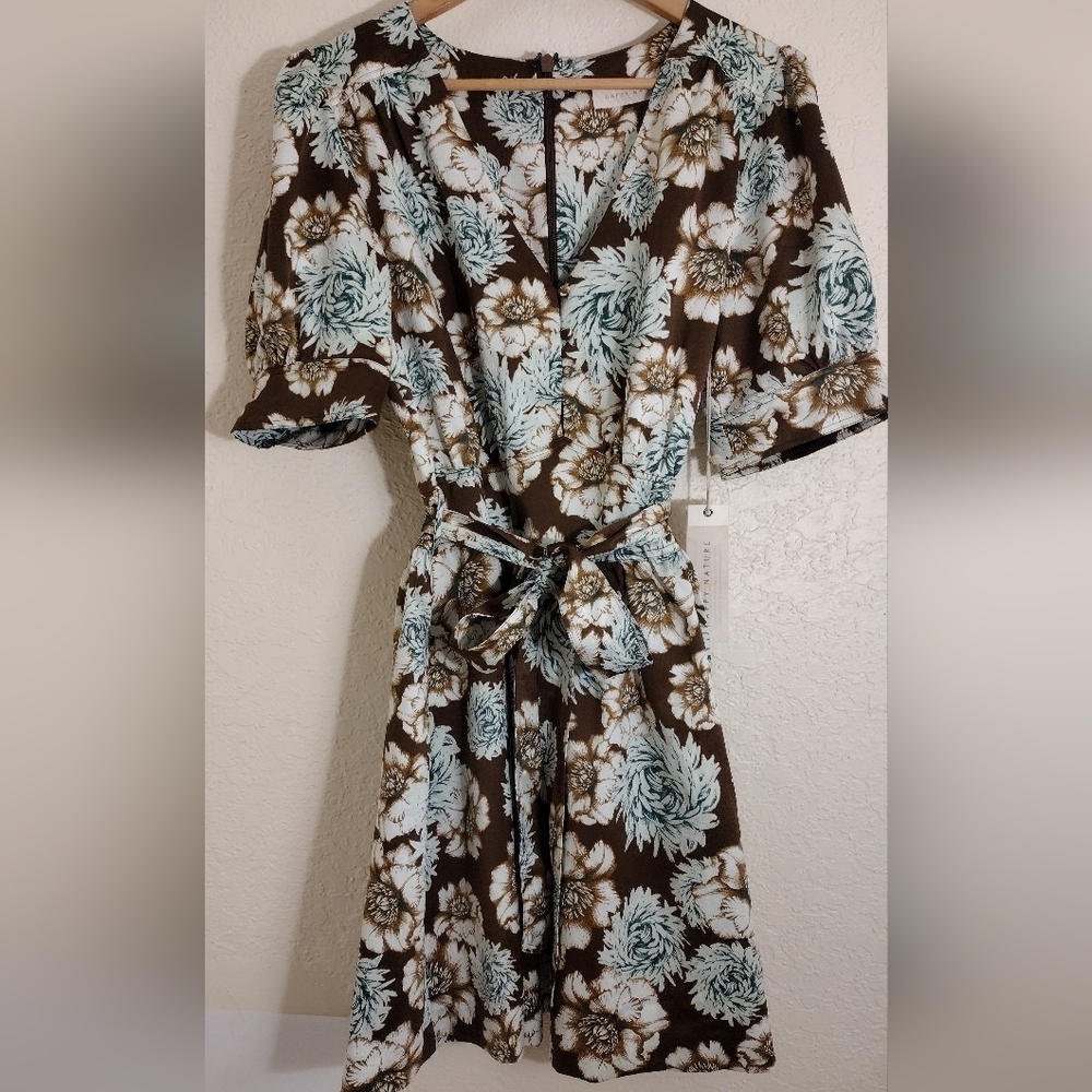 Happy x Nature Kate Hudson | NWT | M | Floral Short Puff Sleeve V-Neck Dress
